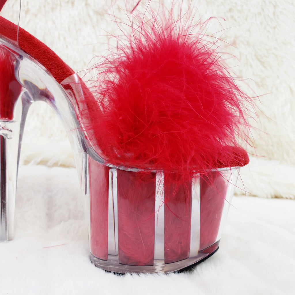 Adore 724F  Red 7" High Heel Marabou Feather Sandals - Totally Wicked Footwear