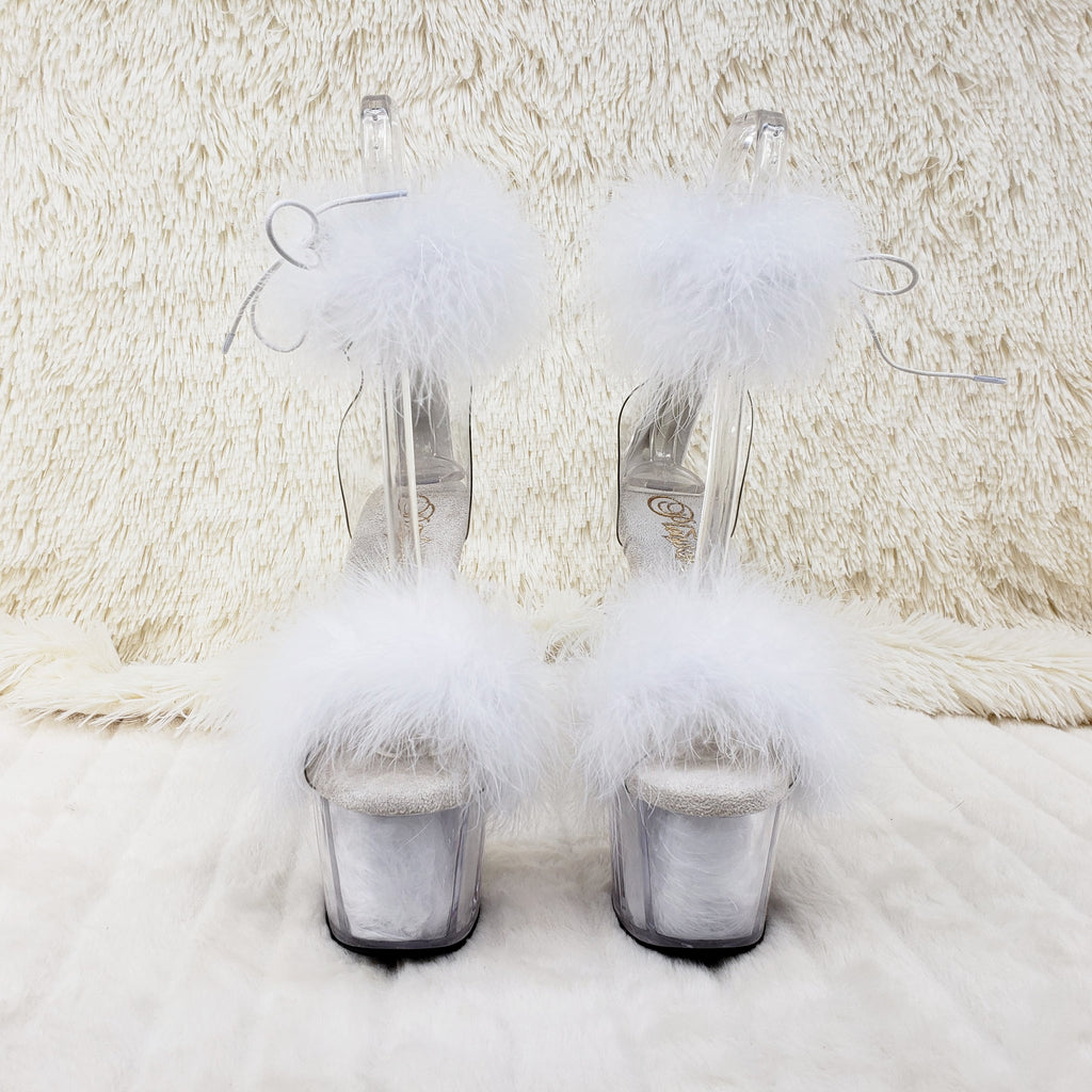 Adore 724F White 7" High Heel Marabou Feather Sandals - Totally Wicked Footwear