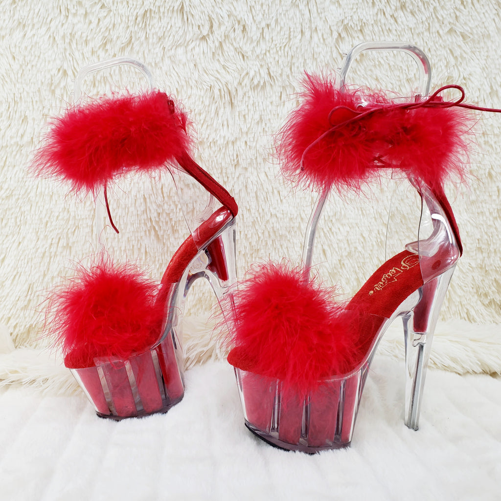 Adore 724F  Red 7" High Heel Marabou Feather Sandals - Totally Wicked Footwear