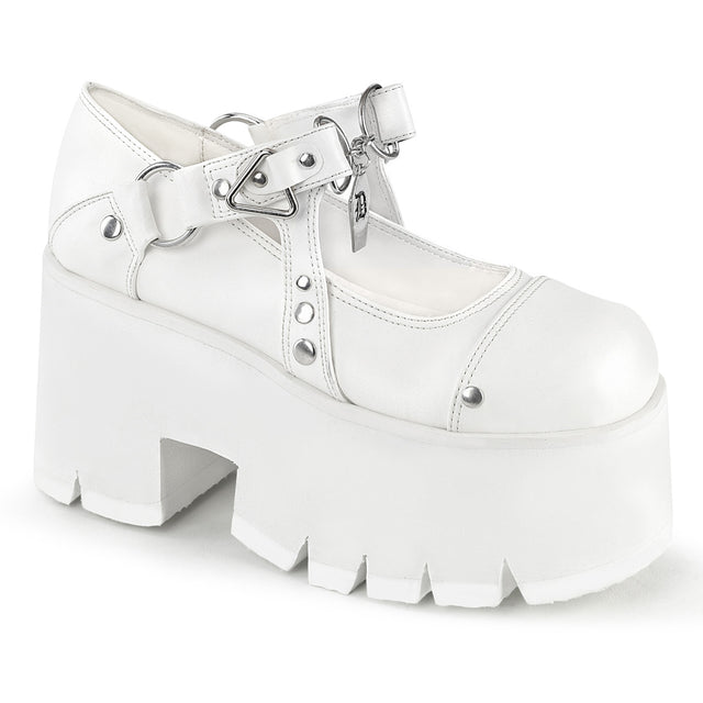 Ashes 33 White Platform Maryjane 3.5" Chunky  Heel Goth punk shoes  - Demonia Direct - Totally Wicked Footwear