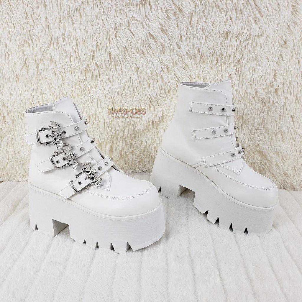 Ashes 55 Platform Lace Up Ankle Boots 3.5" Chunky High Heel 6-12 - White - Totally Wicked Footwear