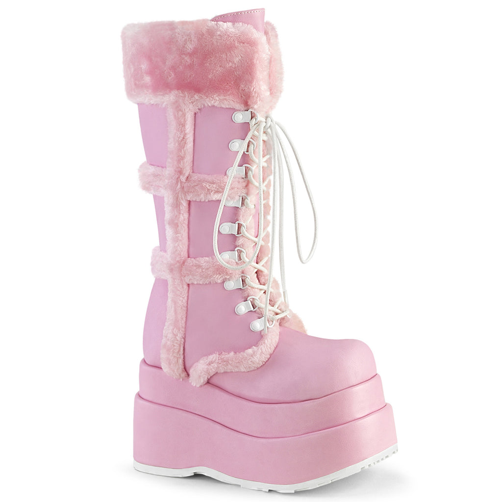 Bear 202 Baby Pink Furry Stomper Mid Calf Boots -DEMONA DIRECT - Totally Wicked Footwear