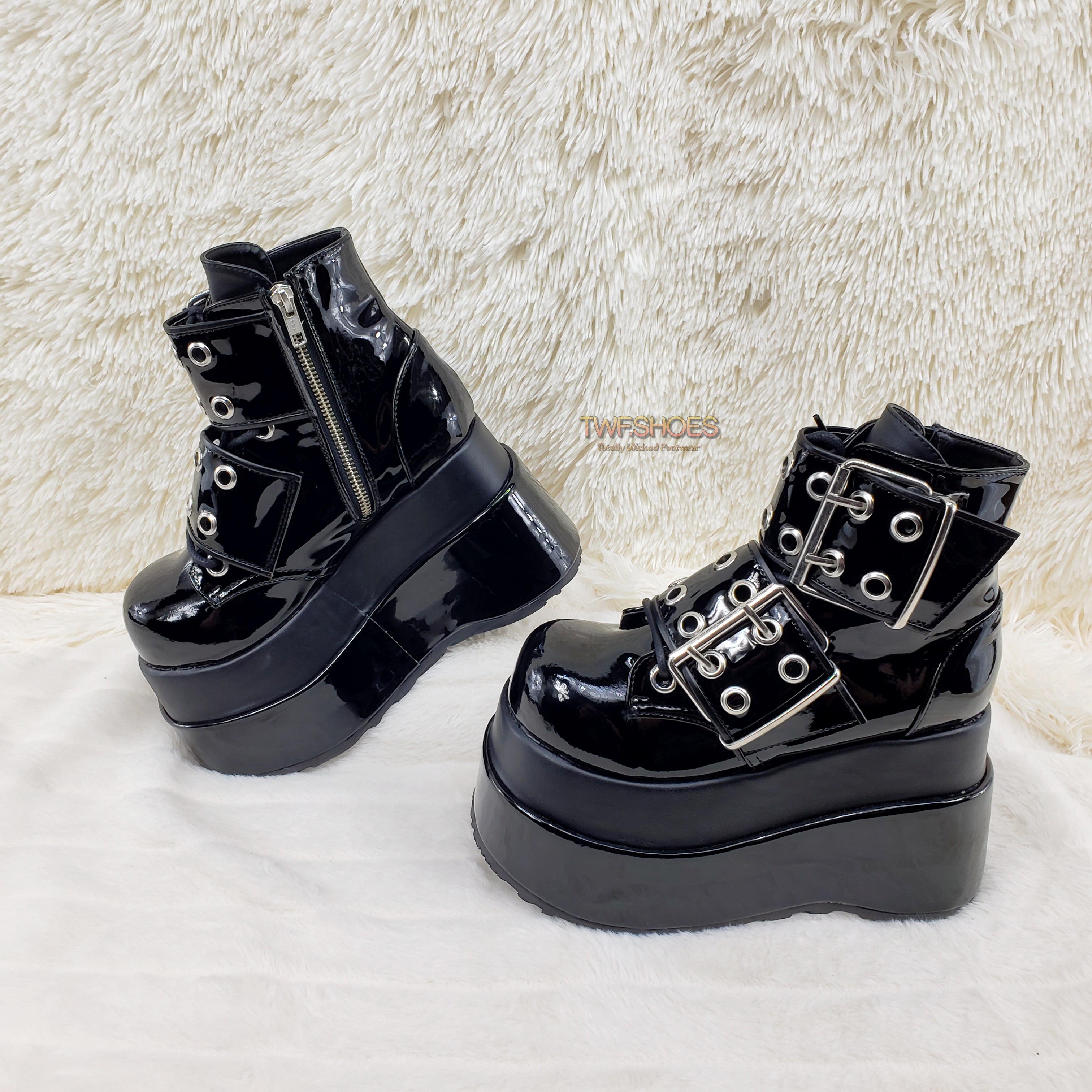 Bear 104 Black Patent 4.5" Goth Punk Rock Platform Lace Up Ankle Boot Restocked - Totally Wicked Footwear