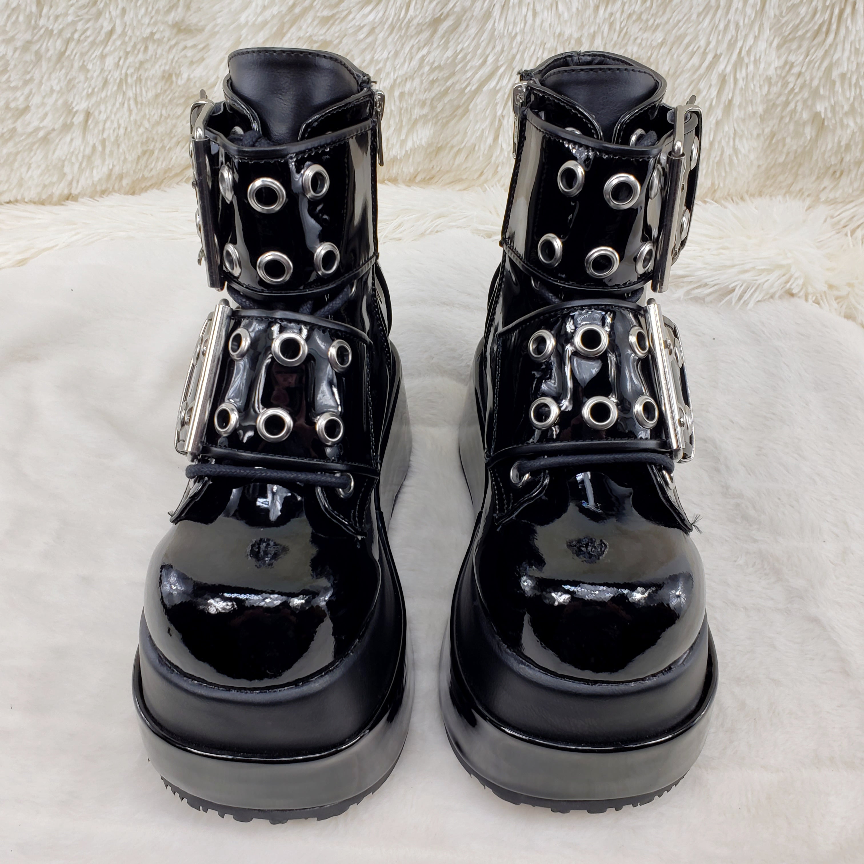 Bear 104 Black Patent 4.5" Goth Punk Rock Platform Lace Up Ankle Boot Restocked - Totally Wicked Footwear