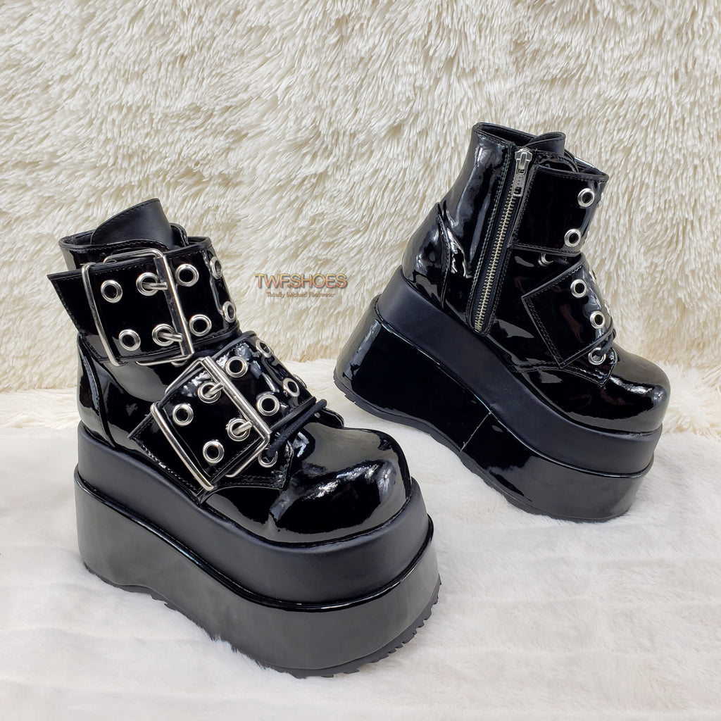 Bear 104 Black Patent 4.5" Goth Punk Rock Platform Lace Up Ankle Boot Restocked - Totally Wicked Footwear