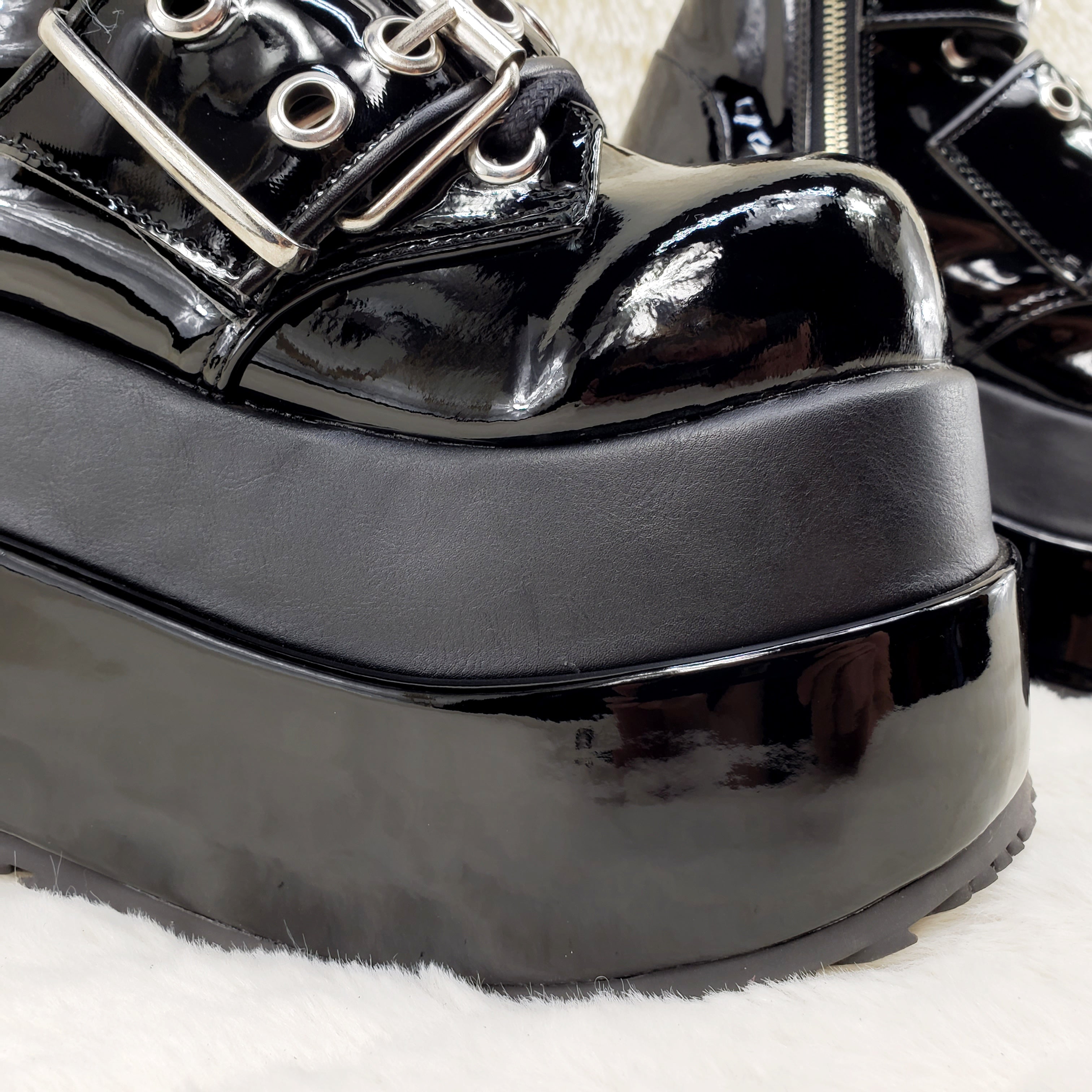 Bear 104 Black Patent 4.5" Goth Punk Rock Platform Lace Up Ankle Boot Restocked - Totally Wicked Footwear
