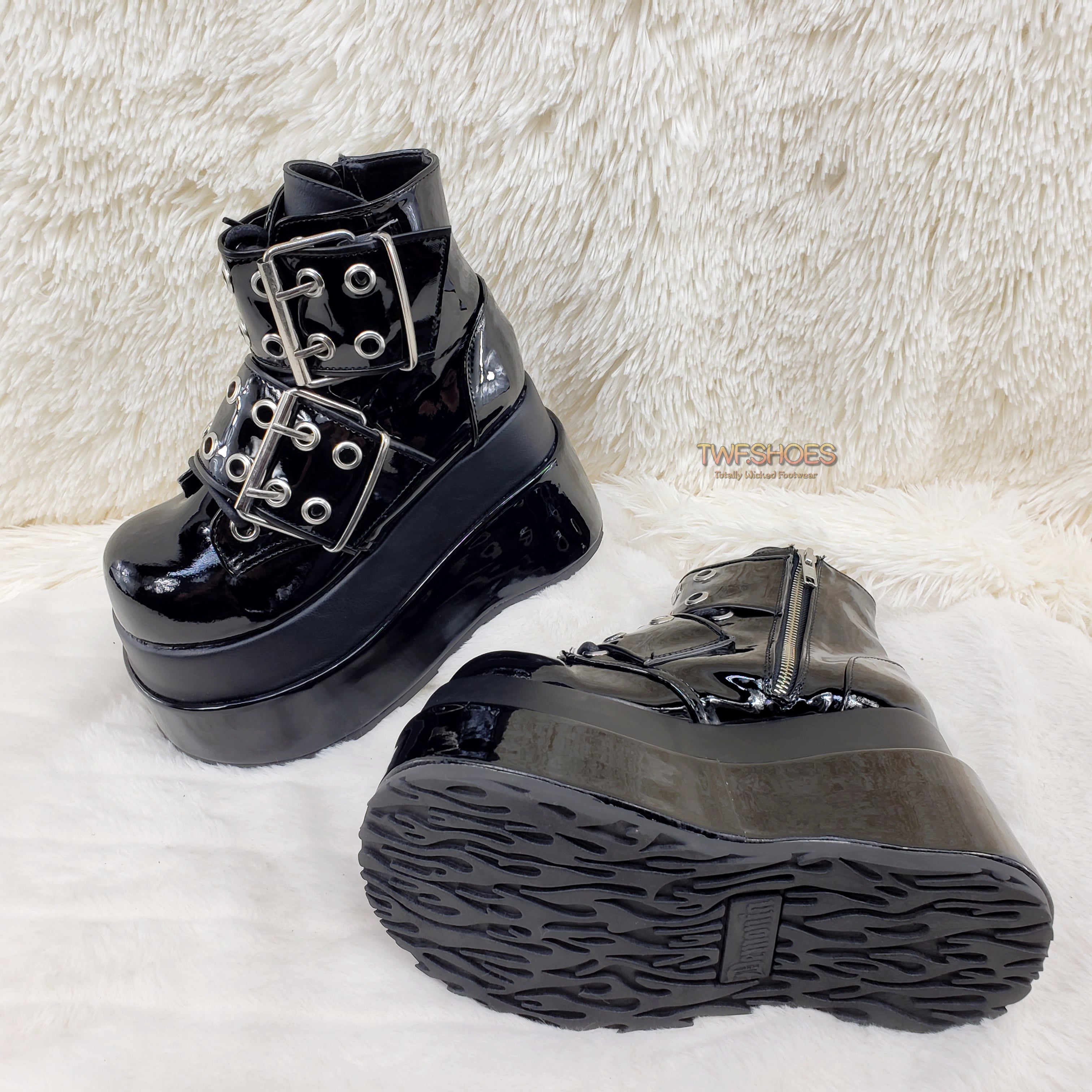 Bear 104 Black Patent 4.5" Goth Punk Rock Platform Lace Up Ankle Boot Restocked - Totally Wicked Footwear