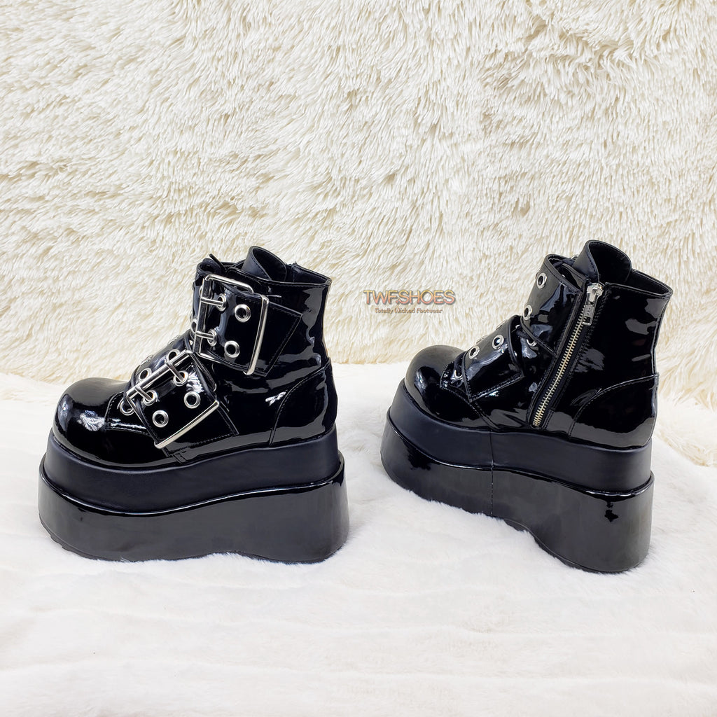 Bear 104 Black Patent 4.5" Goth Punk Rock Platform Lace Up Ankle Boot Restocked - Totally Wicked Footwear