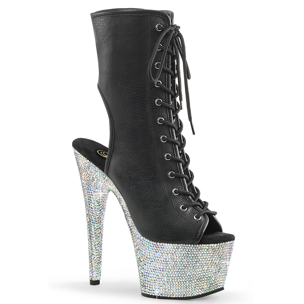 Bejeweled 1016-7 Black Peep Toe Ankle Boots Rhinestone Platform- Direct - Totally Wicked Footwear
