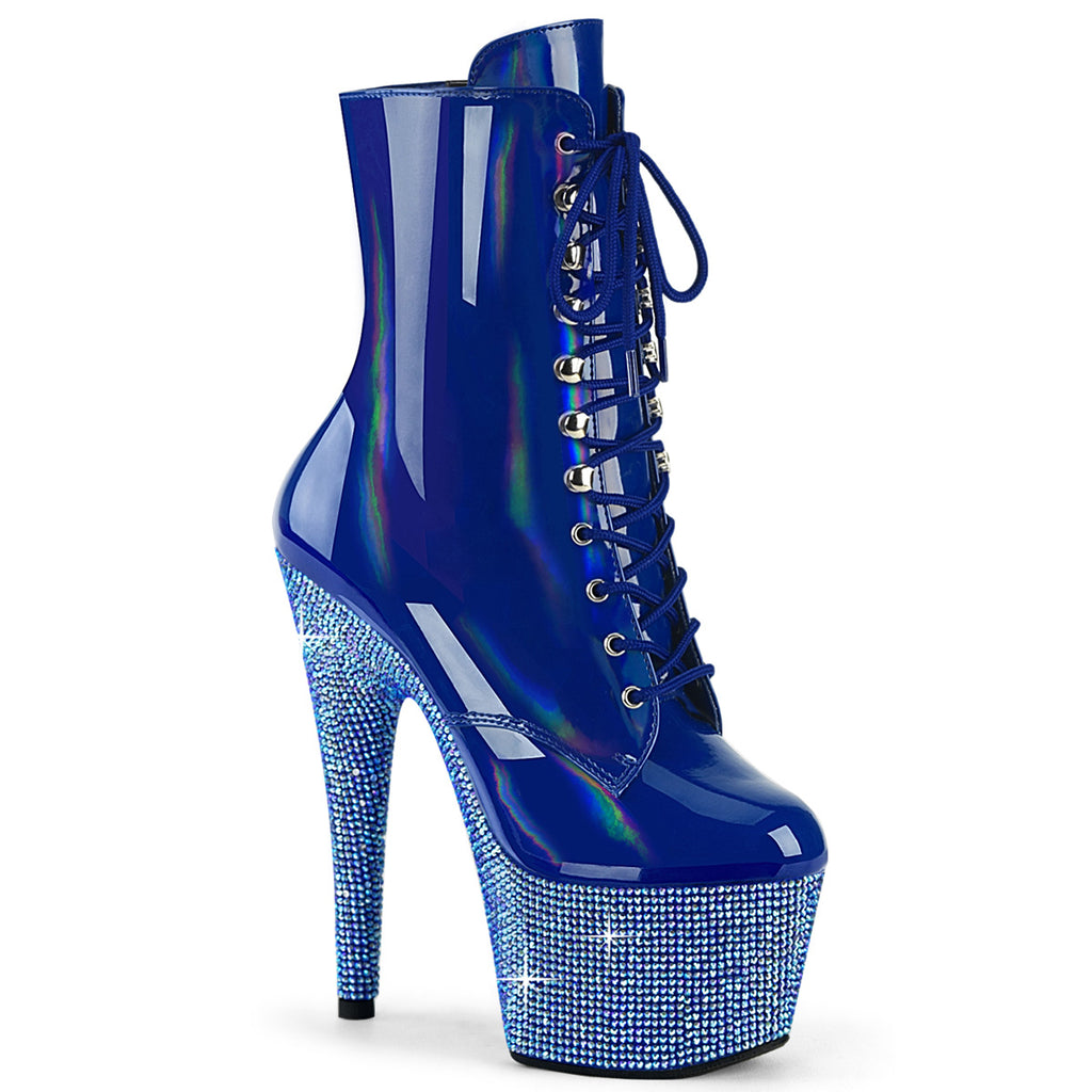 Bejeweled 1020-7 Patent & Rhinestones Heels / Platform Ankle Boots Blue -Direct - Totally Wicked Footwear