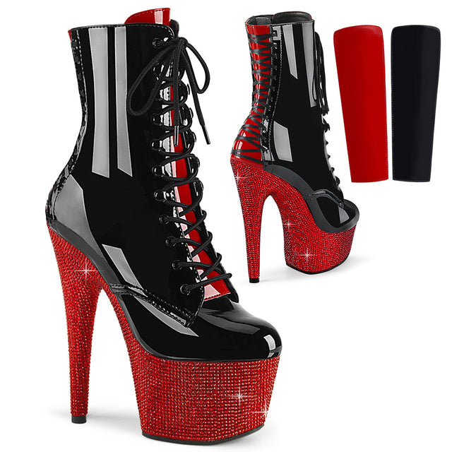 Bejeweled 1020FH-7 Patent & Rhinestones Heels / Platform Ankle Boots Red -Direct - Totally Wicked Footwear