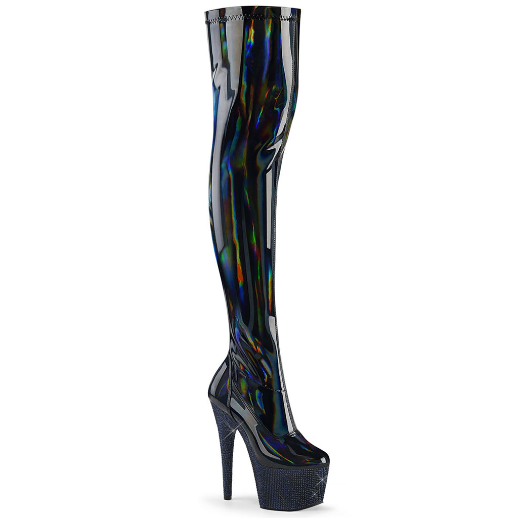 Bejeweled 3000-7 Black 7" Rhinestone Heel / Platform Thigh Boots -Direct - Totally Wicked Footwear