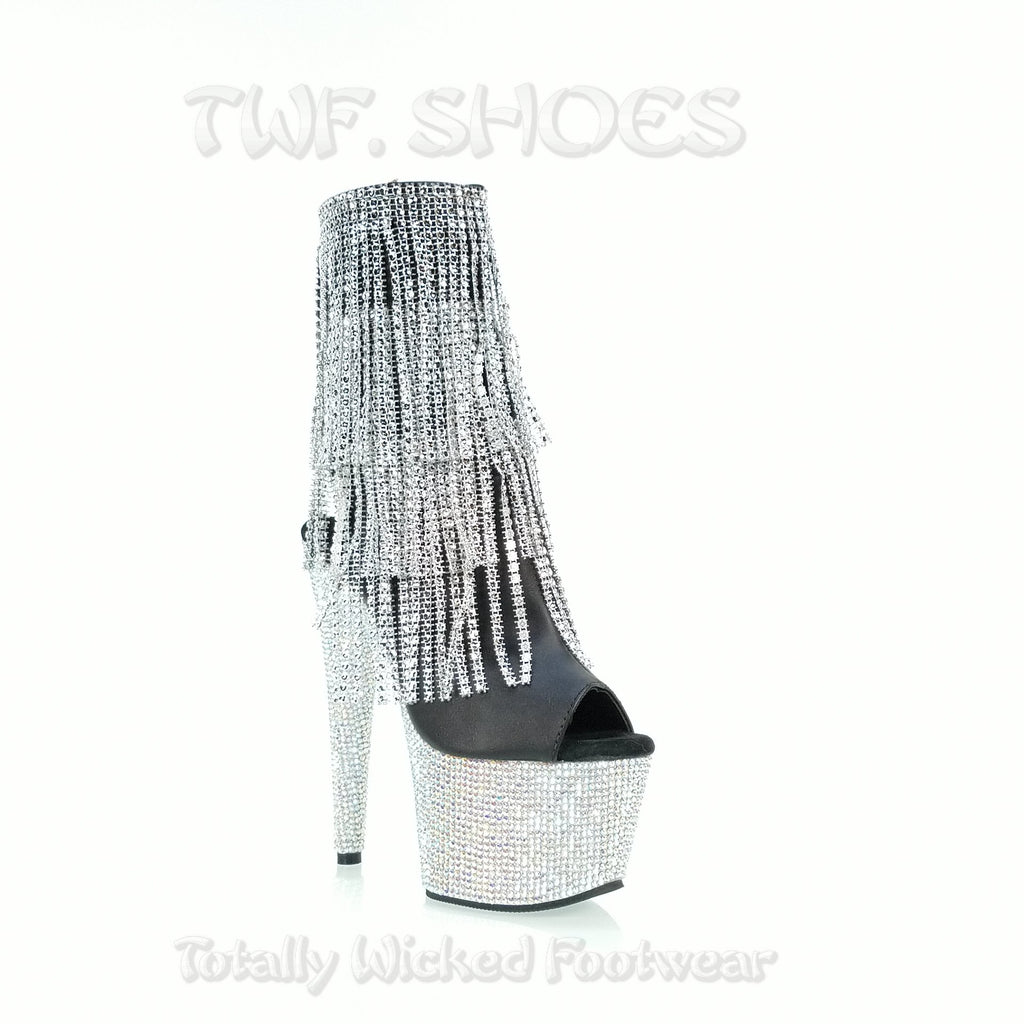 Bejeweled 1024 Silver Fringe 7" Heel Rhinestone Platform Black Ankle Boot 5 6 10 - Totally Wicked Footwear