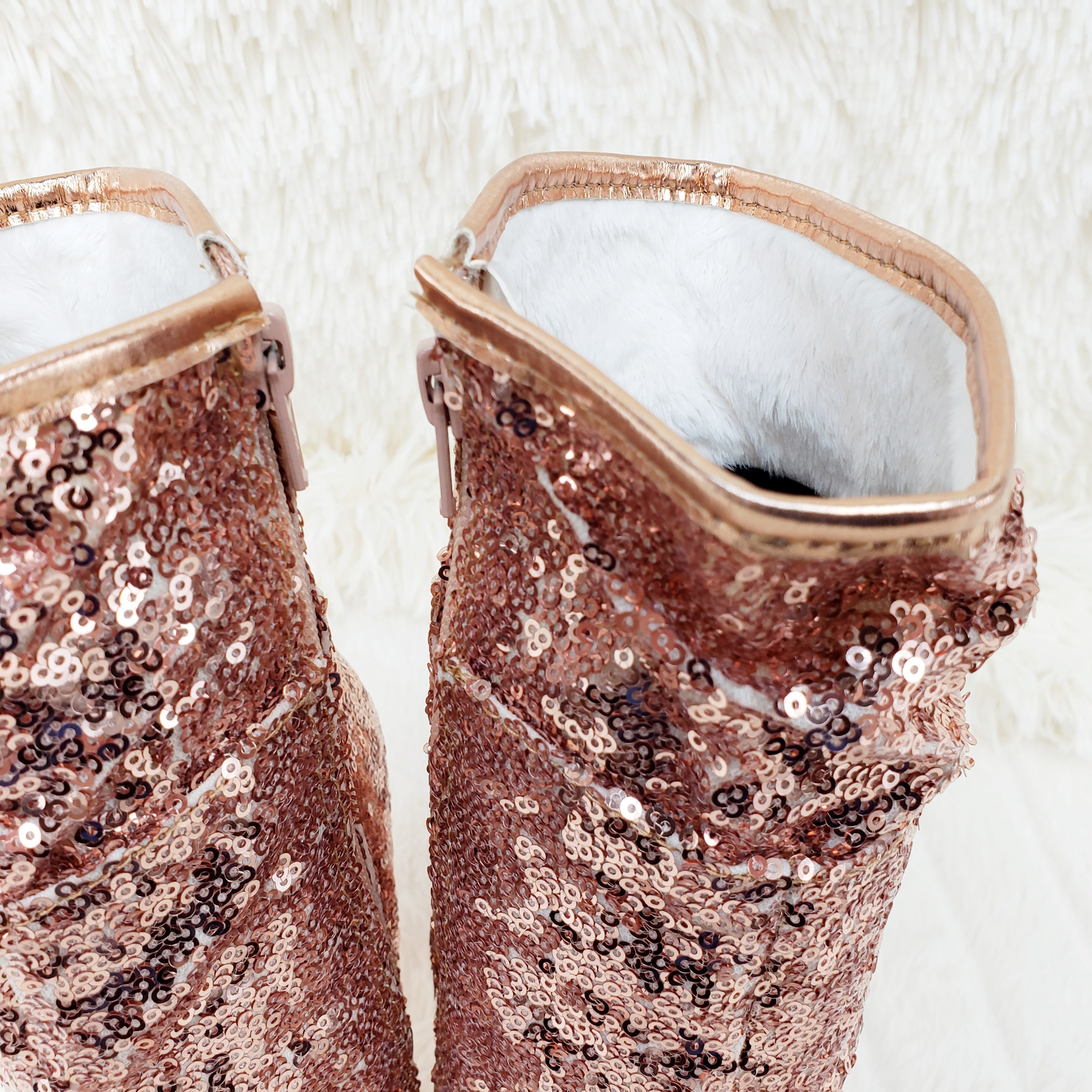 Blondie 1008SQ Rose Gold Sequin Slouchy Ankle Boot 6" High Heel Shoes Sizes 5-11 - Totally Wicked Footwear