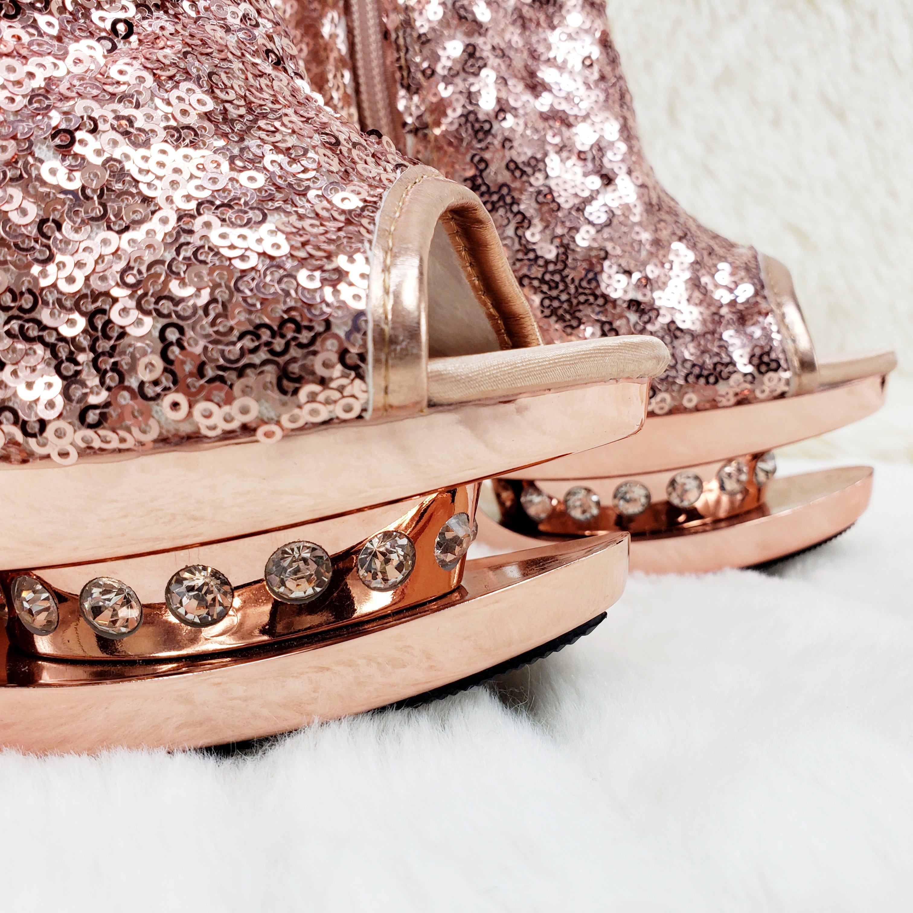 Blondie 1008SQ Rose Gold Sequin Slouchy Ankle Boot 6" High Heel Shoes Sizes 5-11 - Totally Wicked Footwear