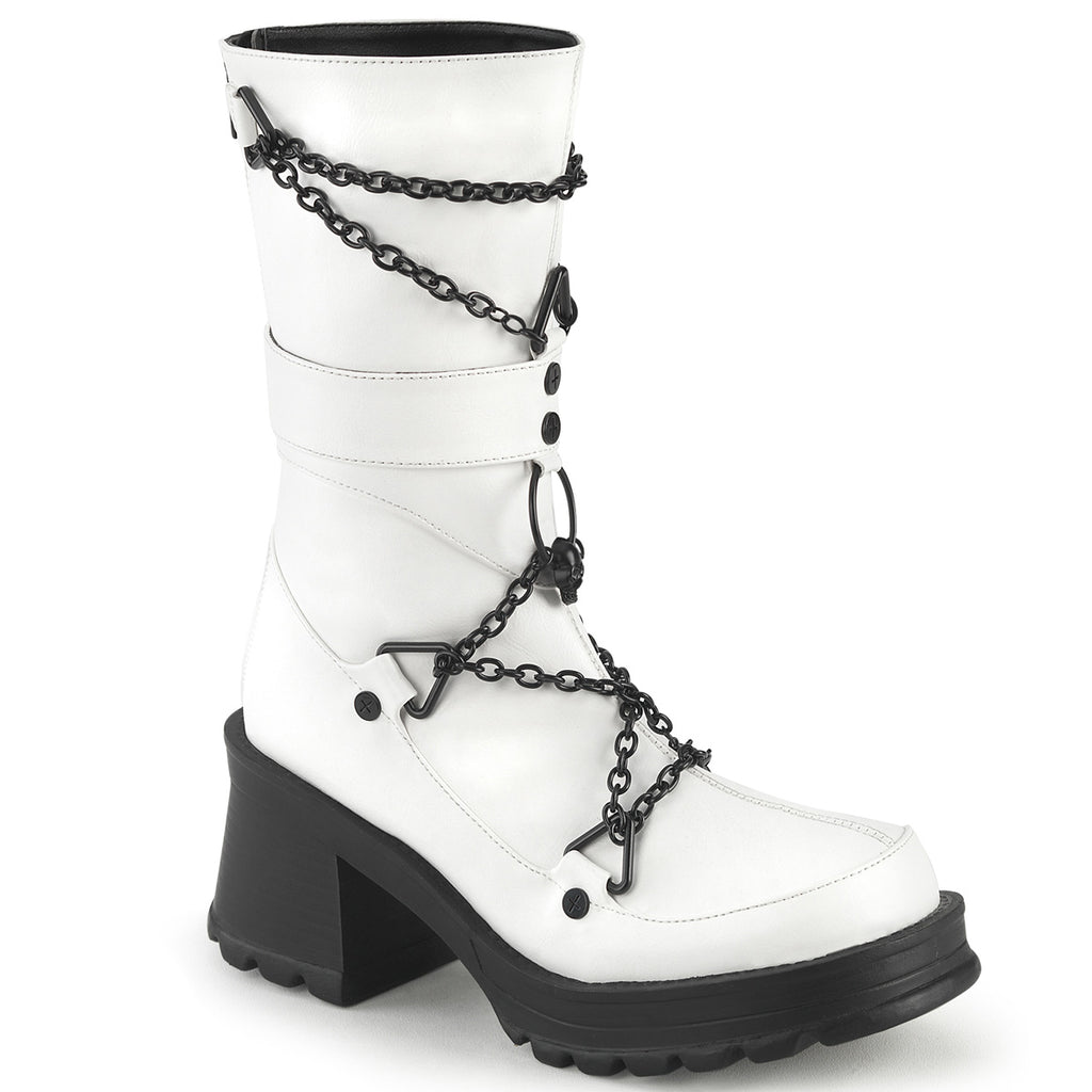 Bratty 120 White Ankle Boots  Chain Details - Demonia Direct - Totally Wicked Footwear
