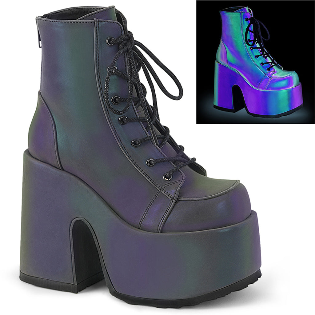Camel 203 Multi Reflective Lace Up Goth Platform Ankle Boots  - Demonia Direct - Totally Wicked Footwear