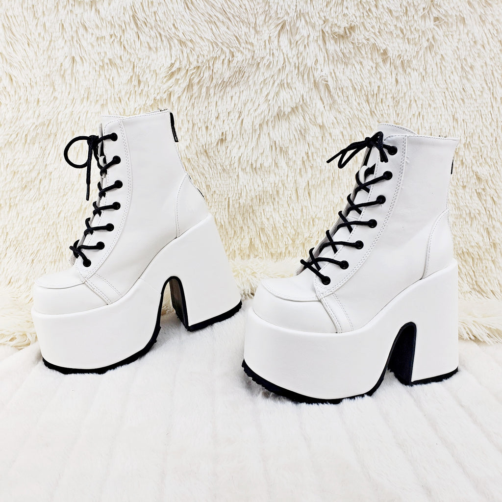 Camel 203 White Matte Lace Up Goth Platform Ankle Boot - Totally Wicked Footwear