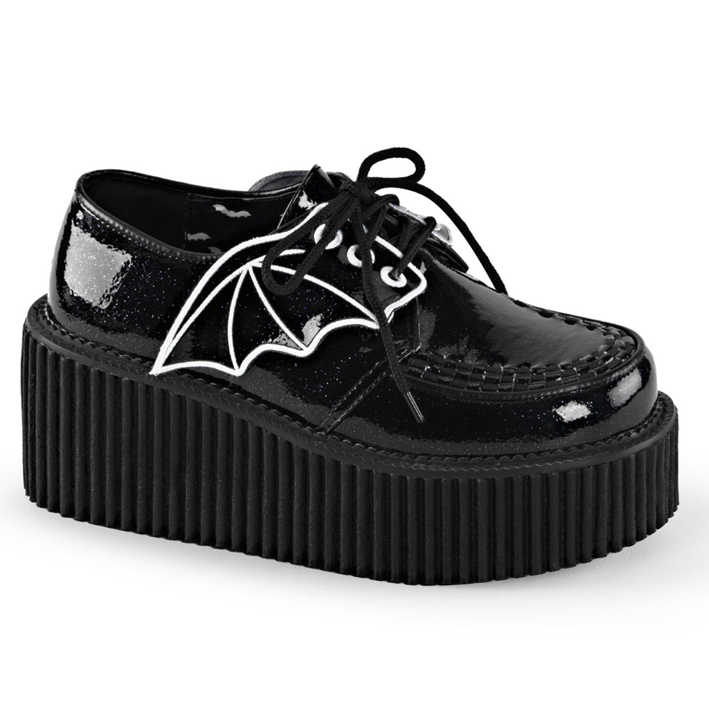 Creeper 205 Black 3" Platform Bat Wing Oxford Woman's 6-11  - Demonia Direct - Totally Wicked Footwear