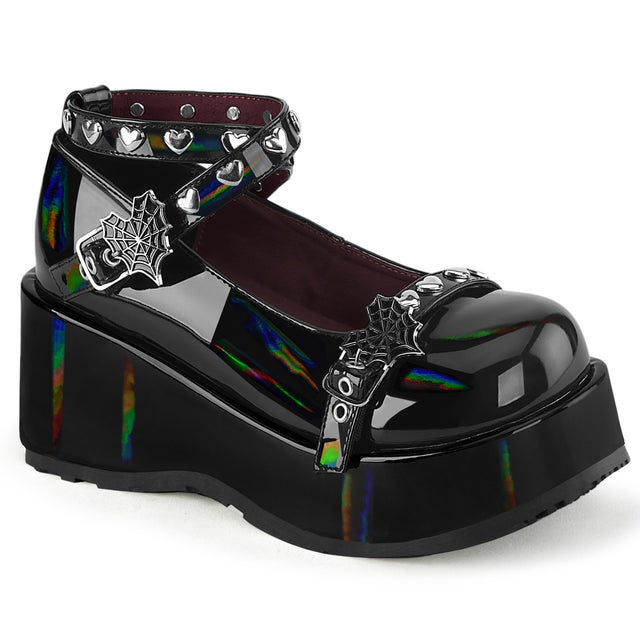 Cubby 25 Black Hologram Patent Platform Chunky Goth Punk Shoes  - Demonia Direct - Totally Wicked Footwear