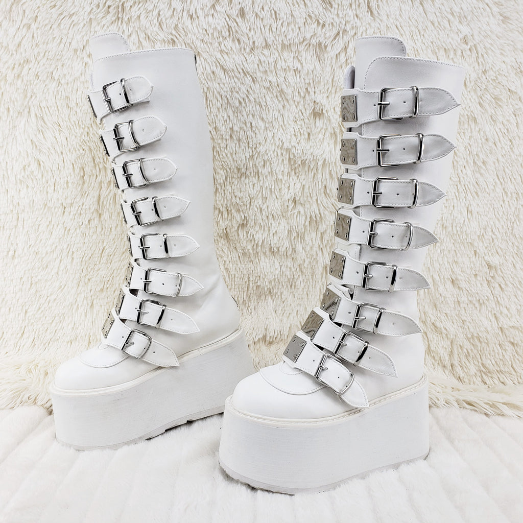 Damned 318 Goth Punk Rock 3.5" Platform Knee Boot White Matte - Totally Wicked Footwear