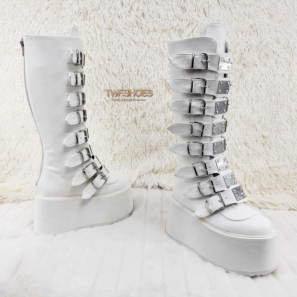 Damned 318 Goth Punk Rock 3.5" Platform Knee Boot White Matte - Totally Wicked Footwear