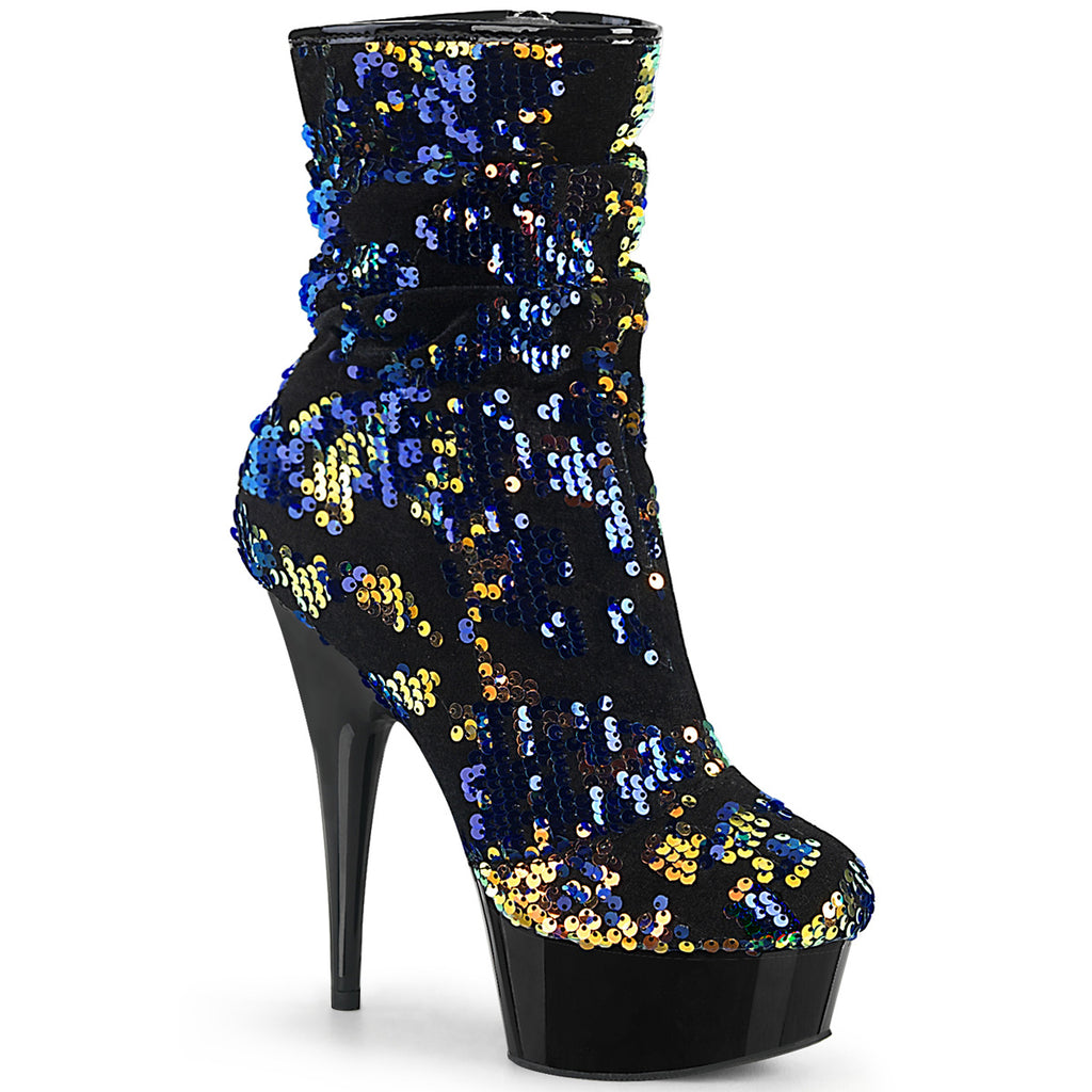 Delight 1004 Blue Mermaid Sequin Slouchy Ankle Boots 6" High Heels Sizes 5-11 - Totally Wicked Footwear