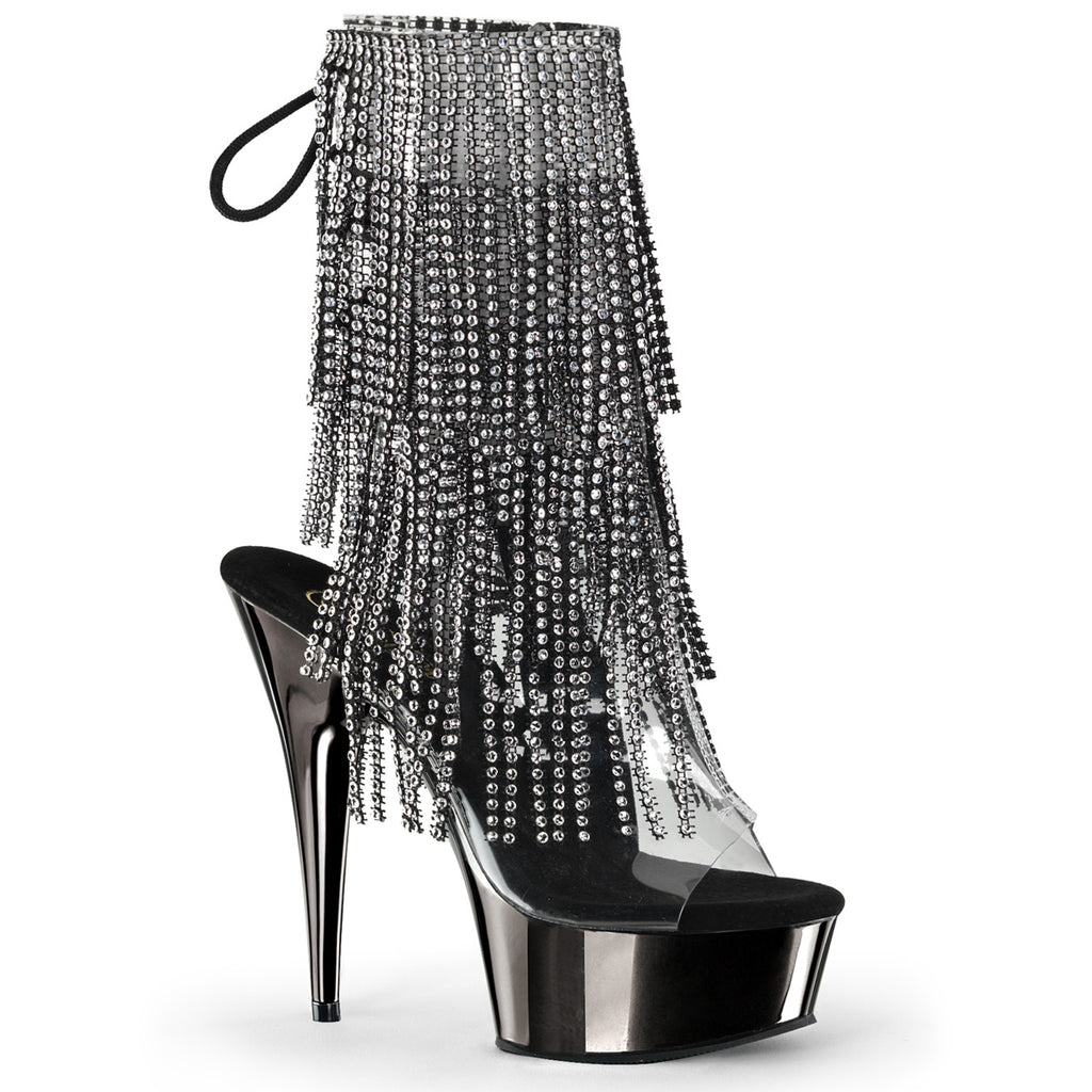 Delight 1017RSF Pewter Black Fringe Platform Ankle Boots - 6" Heels - Direct - Totally Wicked Footwear