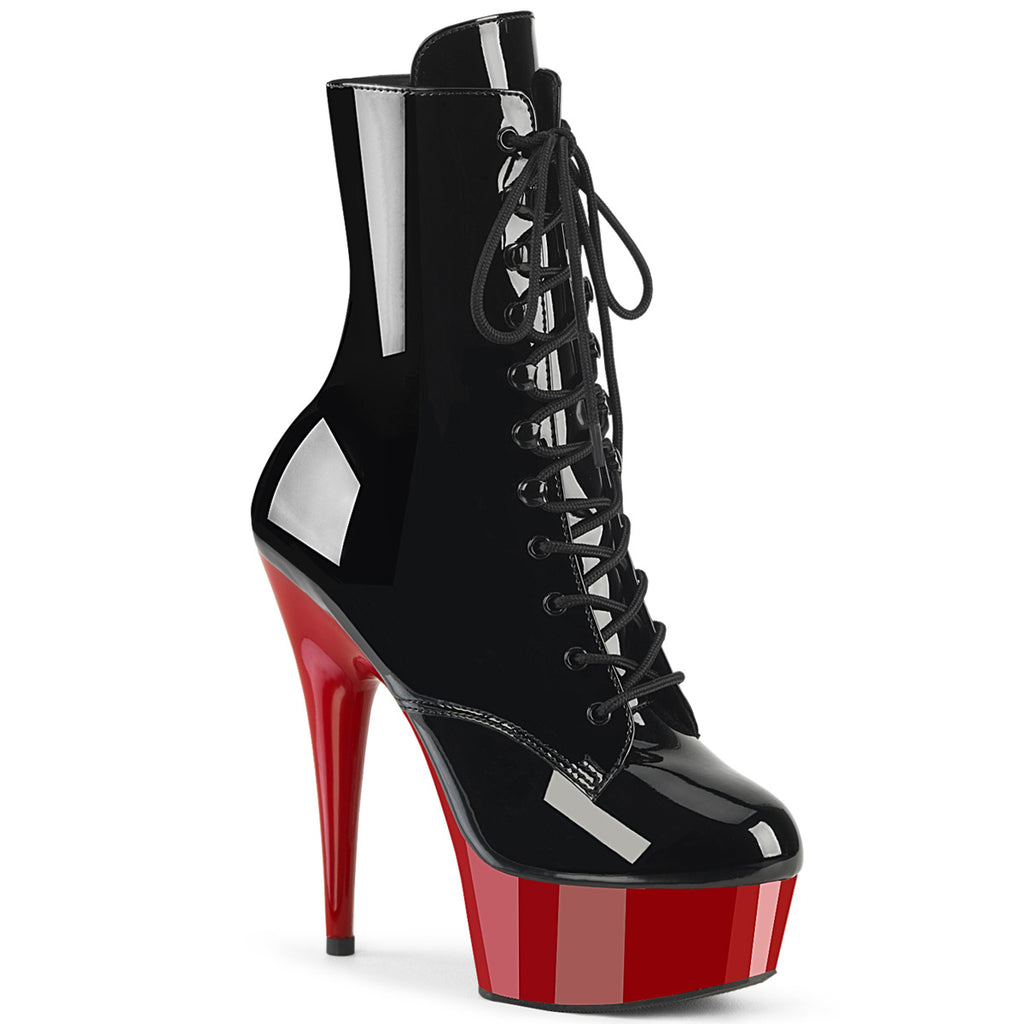Delight 1020 Black Lace Up 6" High Heels Red Platform Ankle Boots - Totally Wicked Footwear