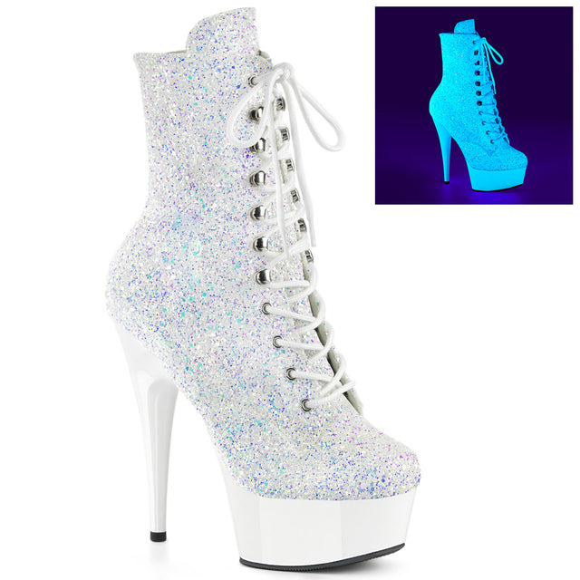 Delight 1020LG White UV Glitter Lace Up 6" High Heels Platform Ankle Boots - Totally Wicked Footwear