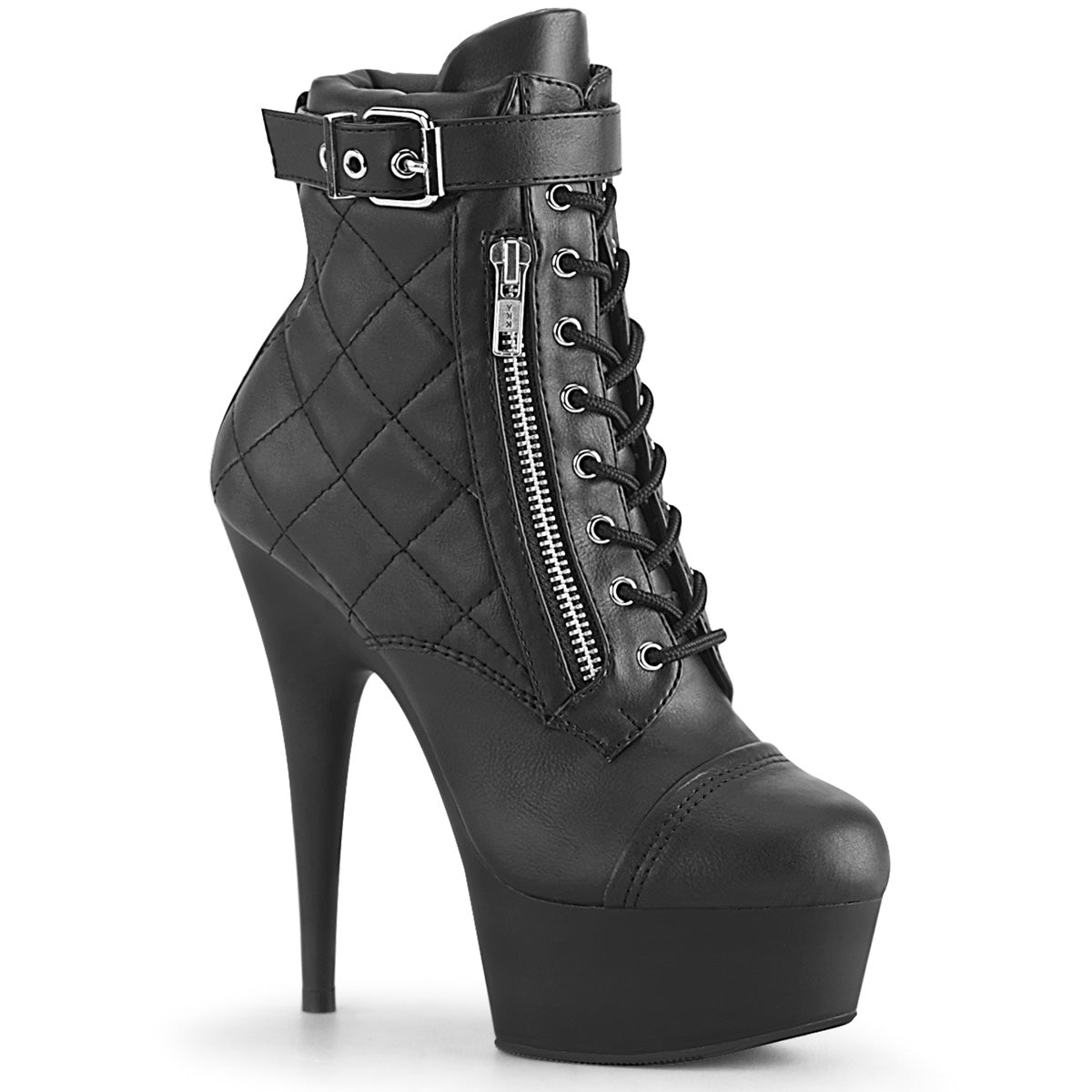 Delight 600-5 Black Quilted Lace Up Platform Ankle Boots - 6" High Heels