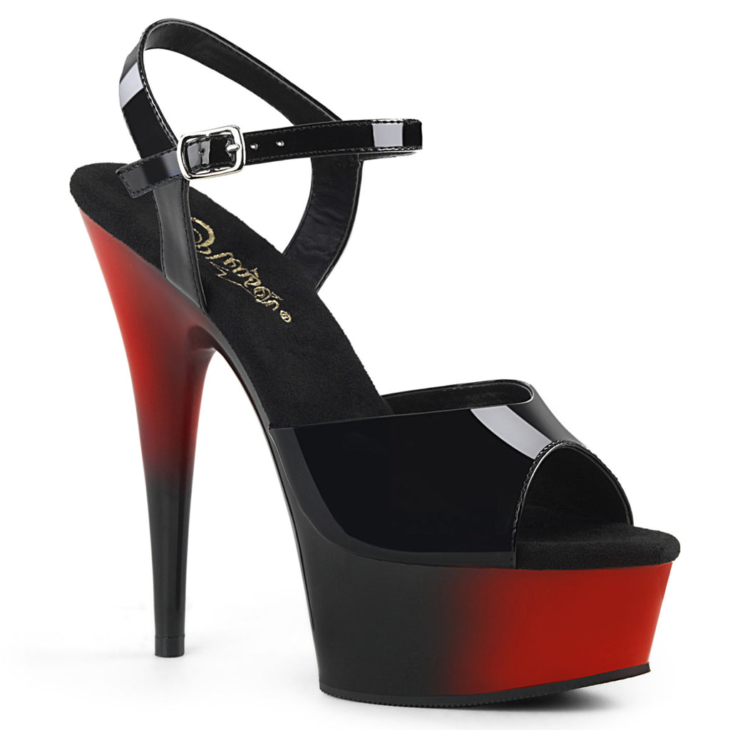 Delight 609BR Black / Red Patent 6" High Heel Ankle Strap Sandals - Direct - Totally Wicked Footwear