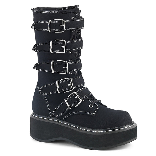 Emily 341 Goth Black Canvas Combat Boots 6-12  - Demonia Direct - Totally Wicked Footwear