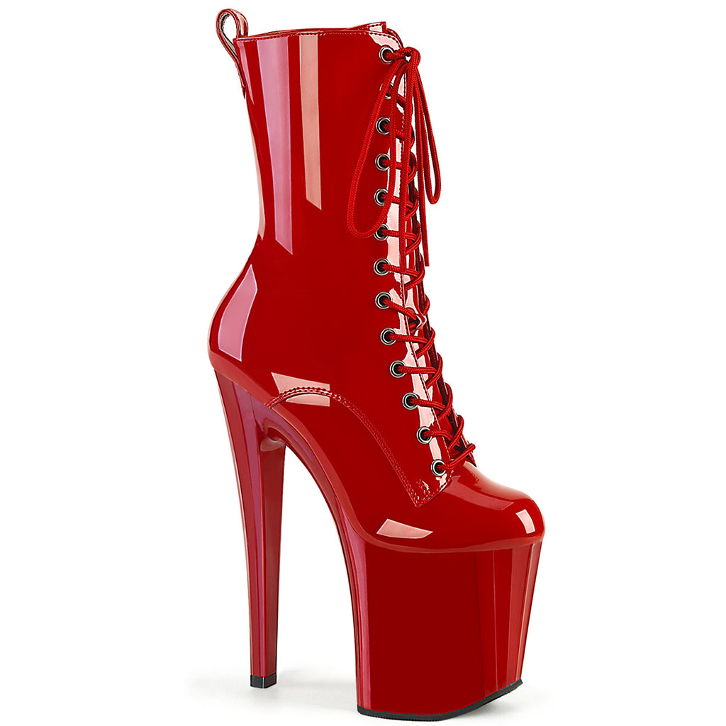 Enchant 1040 Red Patent Prism Cut Platform Mid Calf Boots 8" Heels - Direct - Totally Wicked Footwear