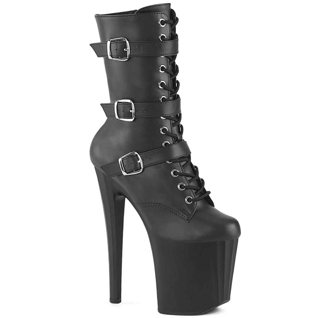 Enchant 1043 Black Prism Cut Platform Open Toe Mid Calf Boots 8" Heels - Direct - Totally Wicked Footwear