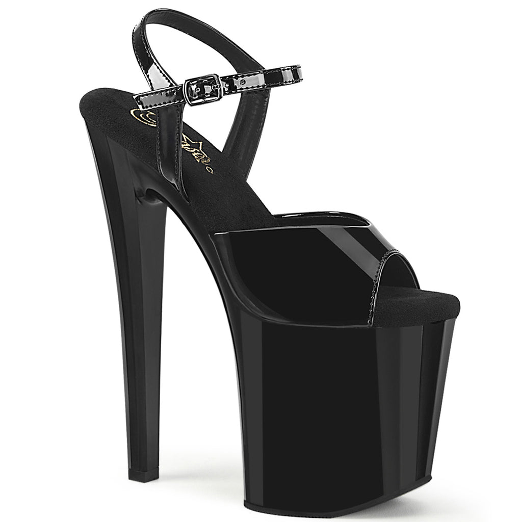 Enchant 709 Black Patent Ankle Strap Platform Sandals 8" Heels - Direct - Totally Wicked Footwear