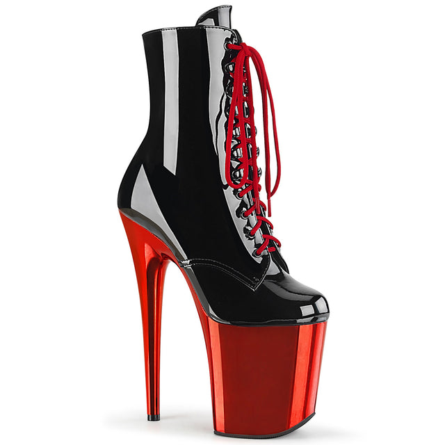 Flamingo 1020 Black Patent Red Chrome Platform 8" High Heel Ankle Boot - Totally Wicked Footwear