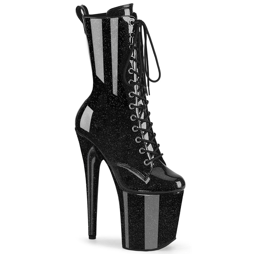 Flamingo 1040GP Black Glitter Patent 8" Heel Platform Open Toe Ankle Boots - Direct - Totally Wicked Footwear