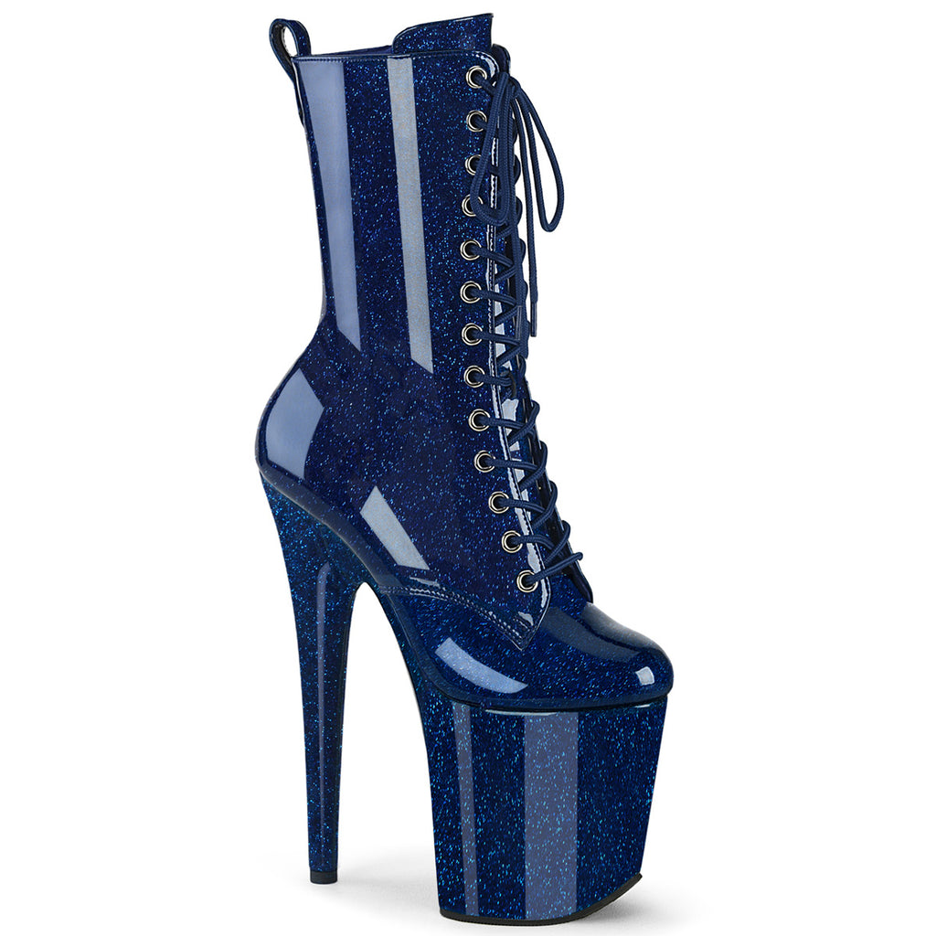 Flamingo 1040GP Navy Blue Glitter Patent 8" Heel Platform Open Toe Ankle Boots - Direct - Totally Wicked Footwear