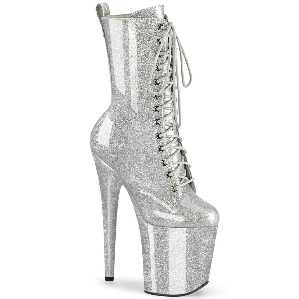 Flamingo 1040GP Silver Glitter Patent 8" Heel Platform Open Toe Ankle Boots - Direct - Totally Wicked Footwear