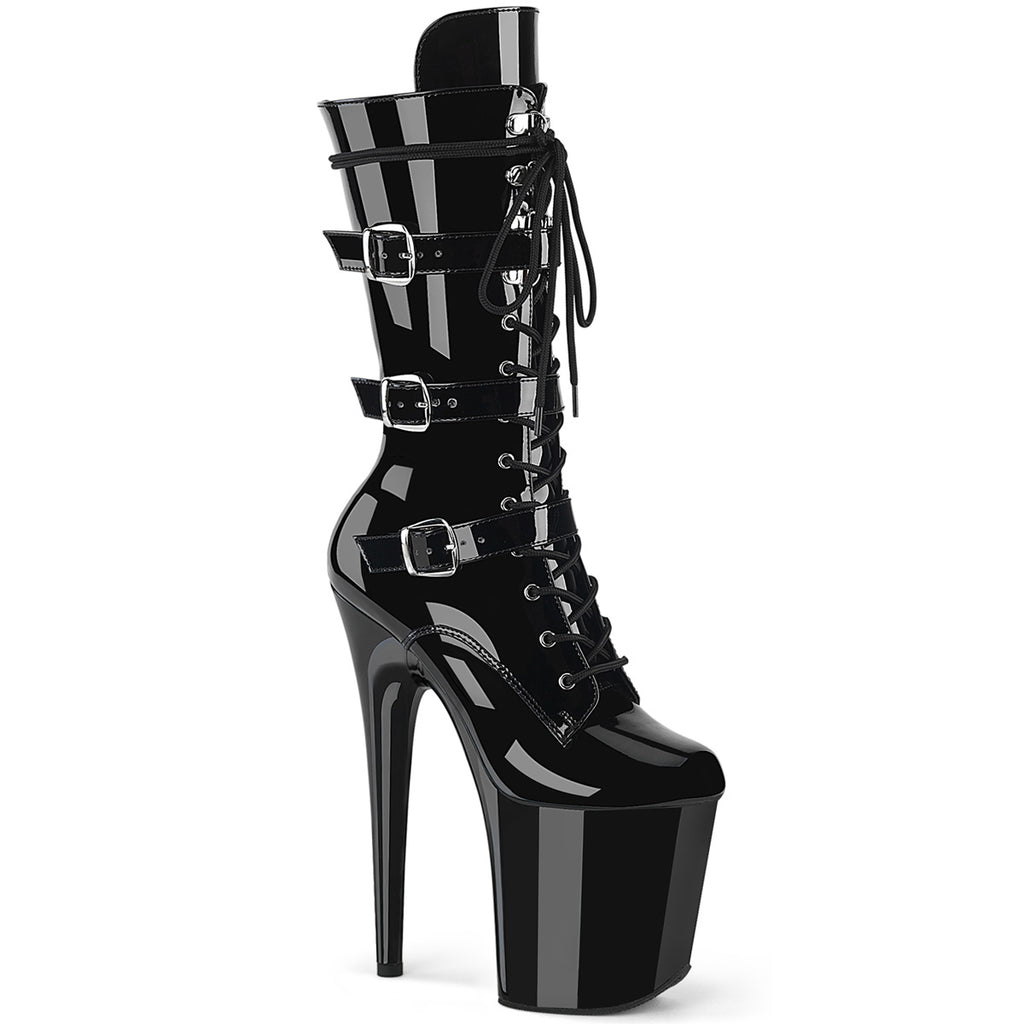 Flamingo 1053 Black Patent Platform - 8" High Heel Calf Boots - Direct - Totally Wicked Footwear