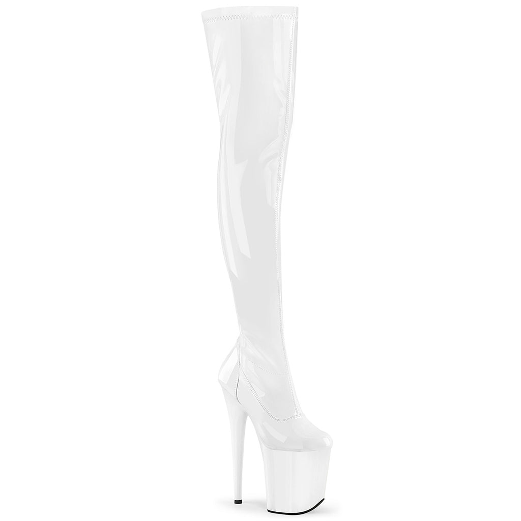 Flamingo 3000 Stretch White Patent - 8" High Heel Thigh High Boot - Totally Wicked Footwear