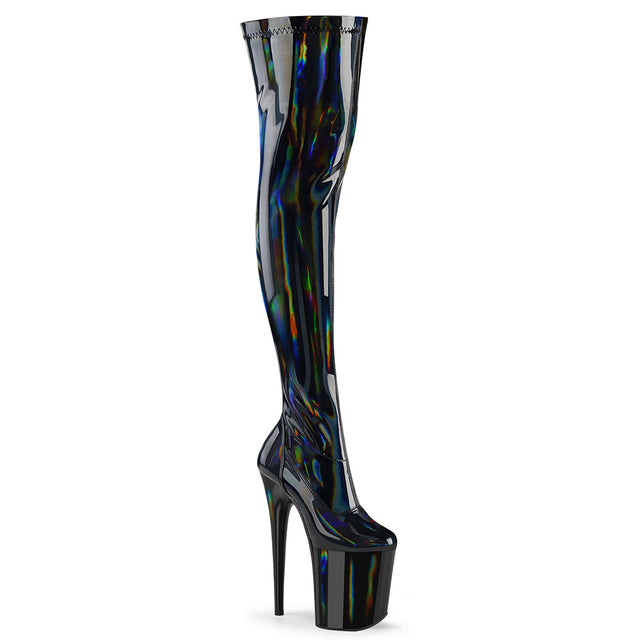 Flamingo 3000HWR Stretch Black Hologram - 8" High Heel Thigh High Boots - Direct - Totally Wicked Footwear