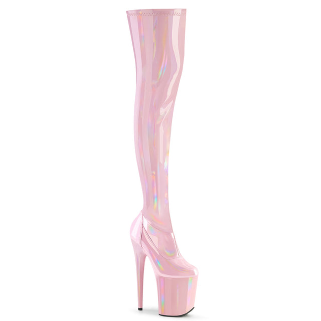 Flamingo 3000HWR Stretch Pink Hologram - 8" High Heel Thigh High Boots - Direct - Totally Wicked Footwear