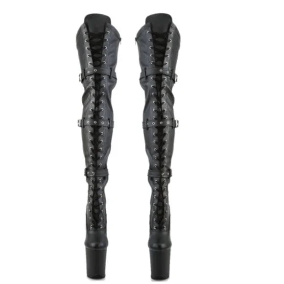 Flamingo 3028 Triple Buckle Thigh High Platform Torment Boot Black Matte 6-11 NY - Totally Wicked Footwear
