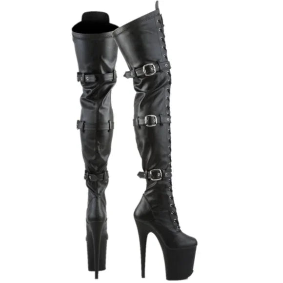 Flamingo 3028 Triple Buckle Thigh High Platform Torment Boot Black Matte 6-11 NY - Totally Wicked Footwear