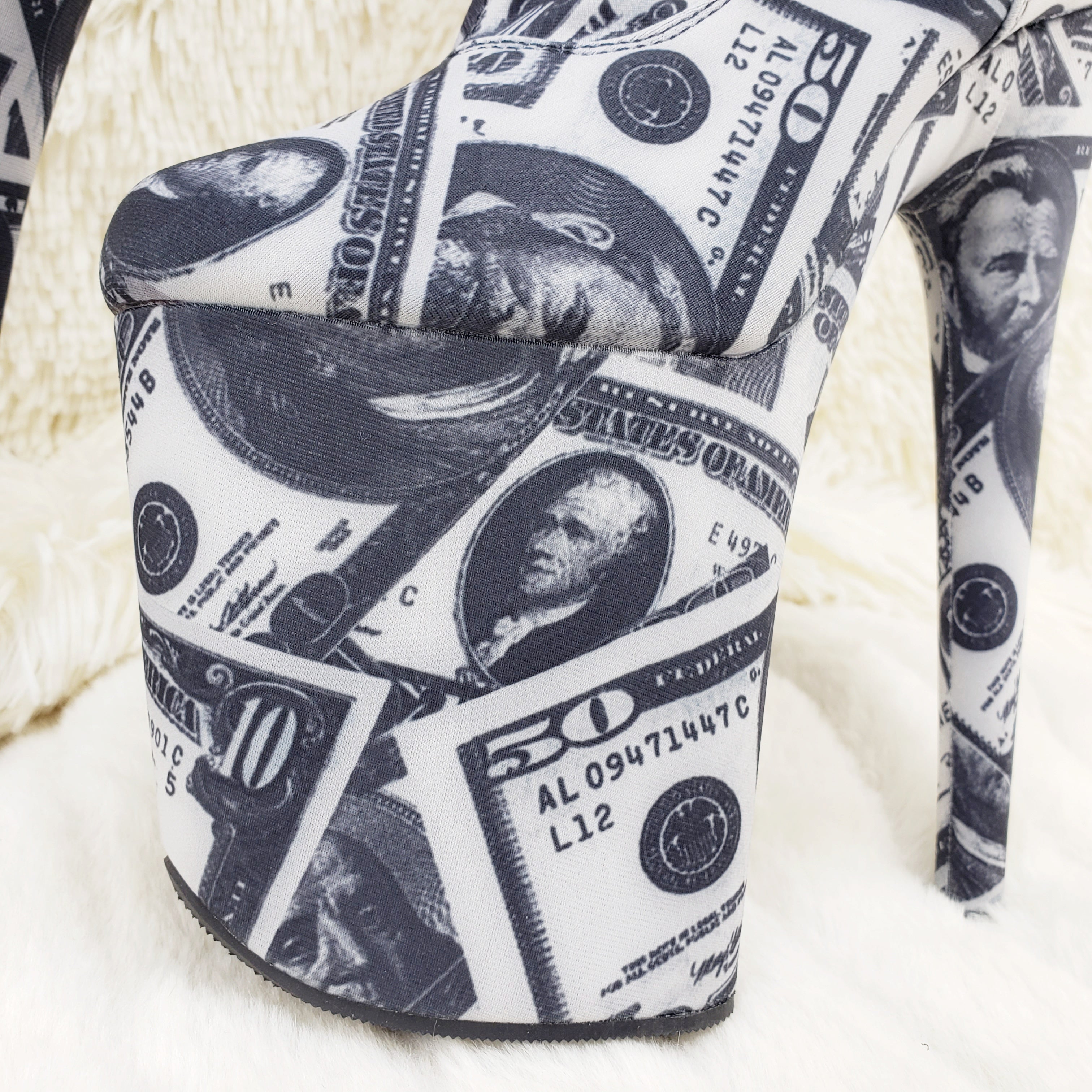 Flamingo 3000 Money Print Stretch Thigh High Platform 8" Heel Boots 7-12 NY - Totally Wicked Footwear