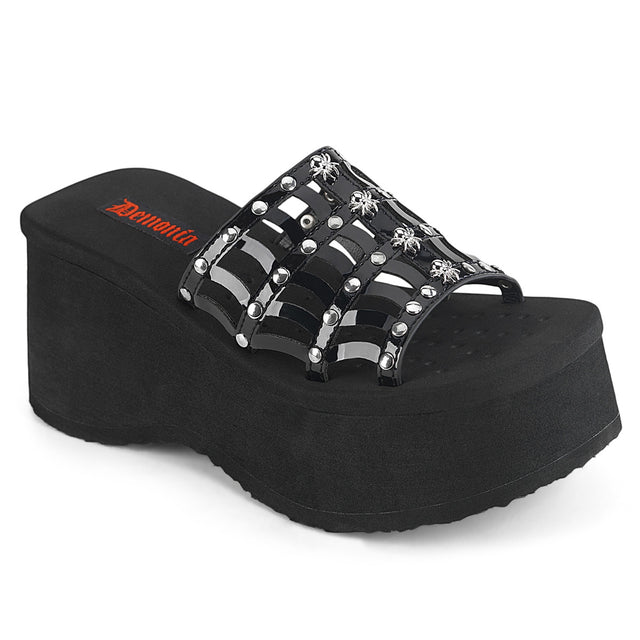 Funn 13 Black Patent Platform Sandals  - Demonia Direct - Totally Wicked Footwear
