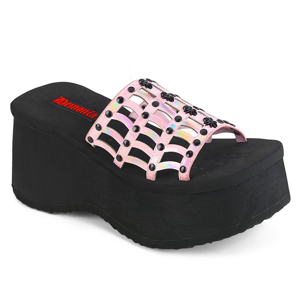 Funn 13 Pink Hologram Platform Sandals  - Demonia Direct - Totally Wicked Footwear