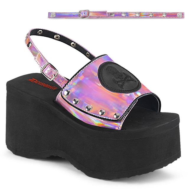 Funn 32 Pink Hologram Platform Sandals  - Demonia Direct - Totally Wicked Footwear